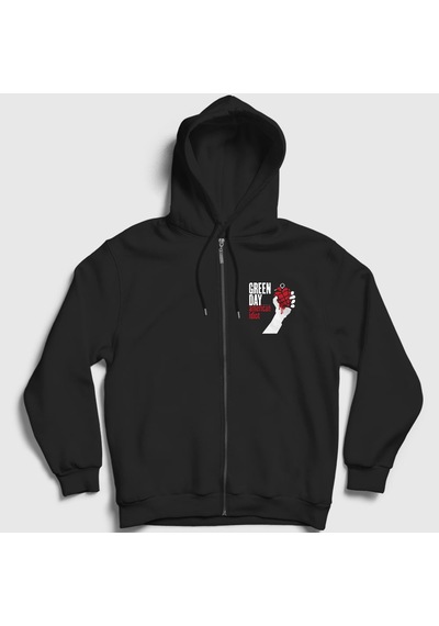 Presmono Unisex American Idiot Green Day Fermuarlı Kapüşonlu Sweatshirt Siyah