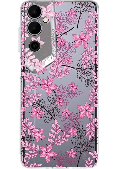 Tecno Pova Neo 2 Uyumlu Kamera Korumalı Floral Pembe Tasarımlı Şeffaf Silikon Kılıf Şeffaf
