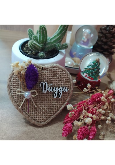 Kalp Jüt Ahşap Mıknatıslı Magnet 10lu