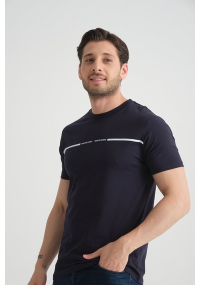 Shooter Sportwear Shooter Erkek T-shirt %100 Pamuk Nefes Alan Bisiklet Yaka Regular Fit Lacivert