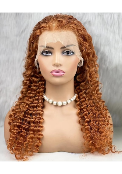 Gerçek Front Lace Tül Peruk Afro Dalgalı Bakır 70 75cm