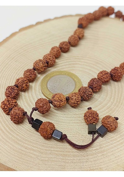Rudraksha Tohum Düğümlü 33lük Tesbih 1758 Kahverengi