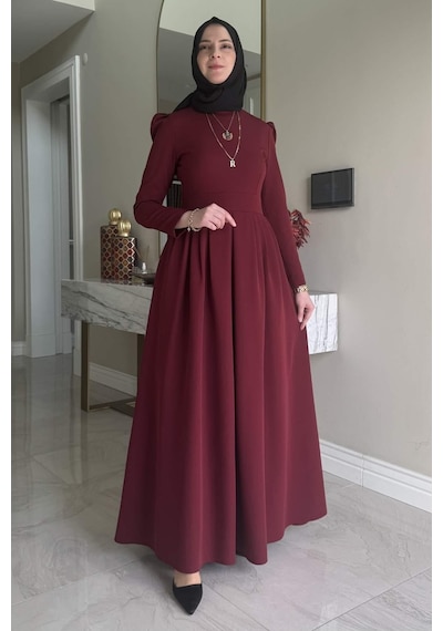 Rabia Şamlı Rose Elbise Bordo Normal