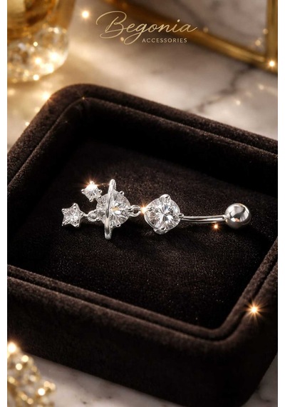 316l Cerrahi Çelik Göbek Piercing Zirkon Taşlı Sallantılı Kadın Piercing Paslanmaz Kararmaz Figürlü Fashion Özel Tasarım Göbek Piercing Modeli - 8 Gümüş