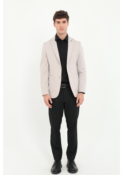 Dufy Bej Armür Desen Slim Fit Erkek Ceket-25966