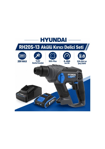 Hyundai Rh20s-13 20v Akülü Kırıcı Delici Seti 1,3j Sds-plus 2ah Akü Ve Şarj Dahil