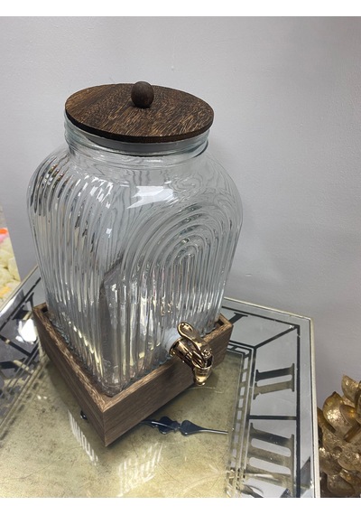 Bambu Standlı Modern Görünümlü Cam Sebil 6 Lt