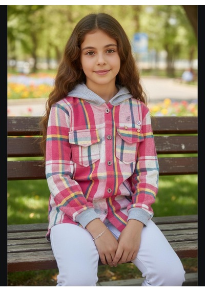 Gala Kapüşonlu Ekoseli Çocuk Unisex Gömlek Pembe