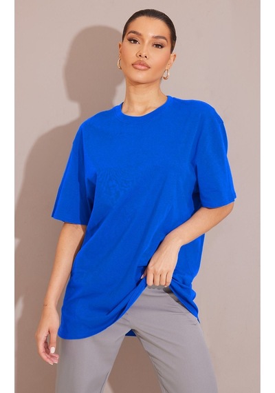 Düz Süprem T-shirt - Sax Mavi Oversize Bisiklet Yaka Kısa Kol Tişört Saks Mavi