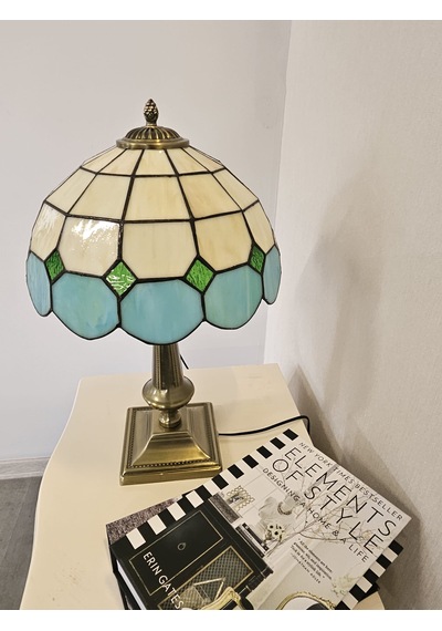Yüceeller El Yapımı Eskitme Vitray Abajur Masa Lambası Yeşil
