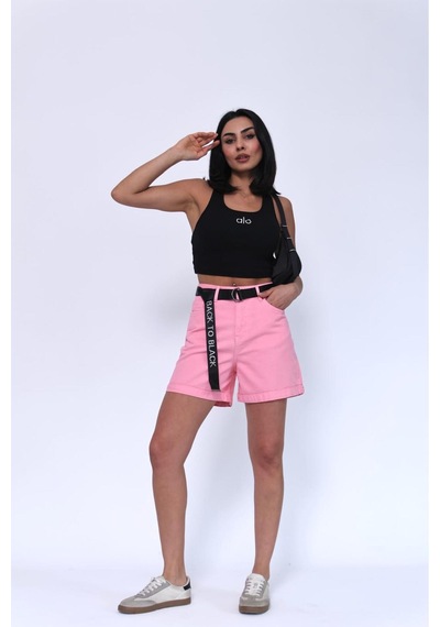 Duble Paça Pembe Kemerli Şort Pembe
