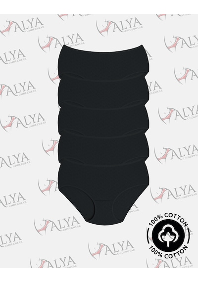 Alya Underwear %100 Pamuk Kumaşlı, Büyük Beden Yüksek Bel Kalp Desenli Ribana Jakar Kadın Külot Siyah