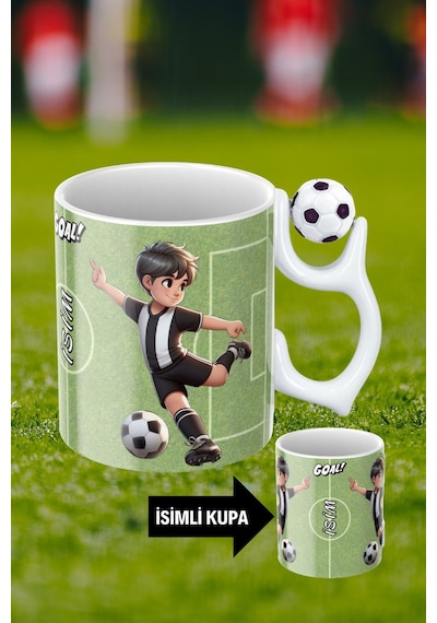 Siyah Beyaz Futbol Toplu Siyah Beyaz Forma Oyunculu Taraftar İsimli Baskılı Kupa Bardak Beyaz