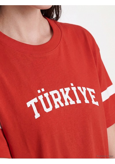 Lcw Comfort Kırmızı Türkiye Baskılı %100 Pamuklu Kadın Tişört