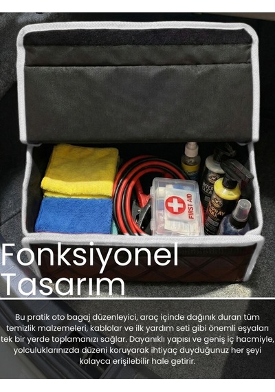 Araç Bagaj Düzenleyici Organizer Tay Tüyü Kaymaz Cırt Bantlı Geniş Hacimli Çanta A8