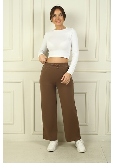 By Saygı Kadın Beli Lastikli Cepli Palazzo Oysho Pantolon Camel