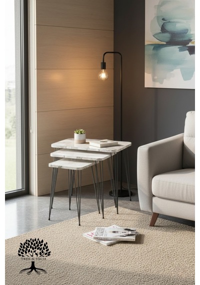 Metal Ayaklı Zigon Sehpa 3'lü Set Efes