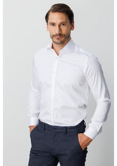 Igs Beyaz Slim Fit Dar Kalıp Klasik Yaka Düz Uzun Kollu Cepsiz %100 Pamuk Gömlek-20000 Beyaz