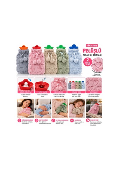 Peluşlu Sıcak Su Torbası Renkli 2lt - Herhangi Bir Renk Gönderilir 5580 Çok renkli