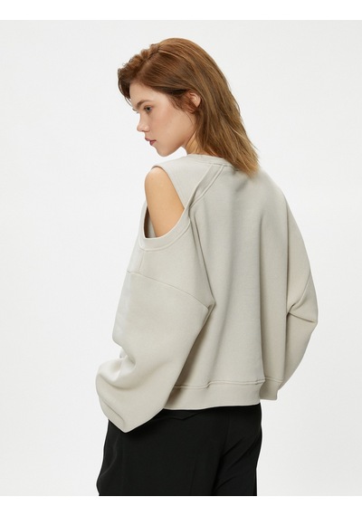 Koton Pencere Detaylı Sweatshirt Rahat Kalıp Uzun Kollu Baskılı Bej 4sal10591ık Ekru