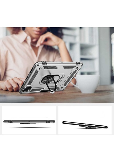 İpad Pro 11 2021 3.nesil A2377-a2459-a2301-a2460 Uyumlu Çift Katman Yüzüklü Vega Tablet Kılıfı - Mavi - T25079