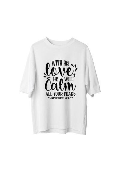 Paybuy Kadın Oversize Manevi İlham Baskılı Tişört %100 Pamuk Rahat Kesim Beyaz