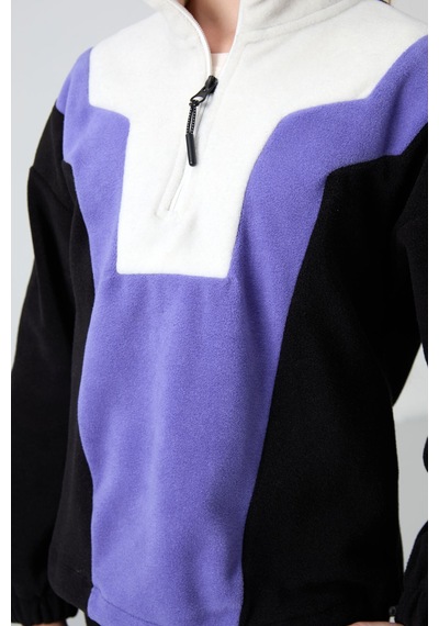 Tommy Life Siyah Kalın Yumuşak Dokulu Oversize Nakışlı Polar Kız Çocuk Sweatshirt - 75153 Siyah