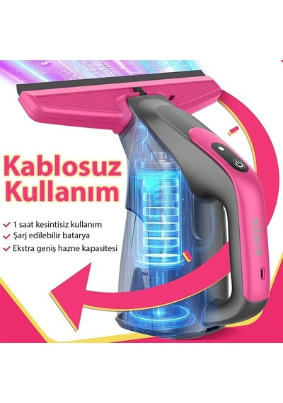 Ezere Clearview Şarjlı Cam Temizleyici Silme Makinesi Mikrofiber Başlıklı, Siyah Diğer