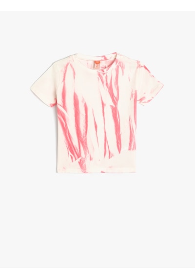 Koton Tişört Batik Desenli Kısa Kollu Bisiklet Yaka Pamuklu Pembe Desenli 4smg10200ak Pembe Desenli