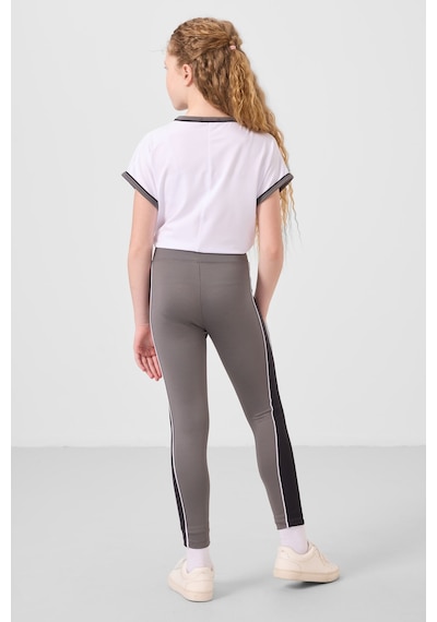 Tommylife Beyaz-koyu Gri O Yaka Yan Şerit Detaylı Standart Fit Performans Kız Çocuk Tayt Takım - 75191 Beyaz