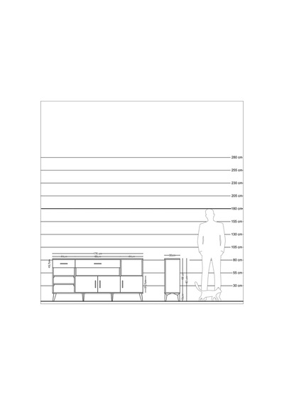 Arges Konsol 5 Raflı 2 Çekmeceli 3 Kapaklı 176x30x83 Antrasit-antrasit/antrasit Antrasit/antrasit