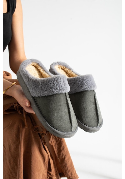 Unisex Peluşlu Ev Terliği Füme