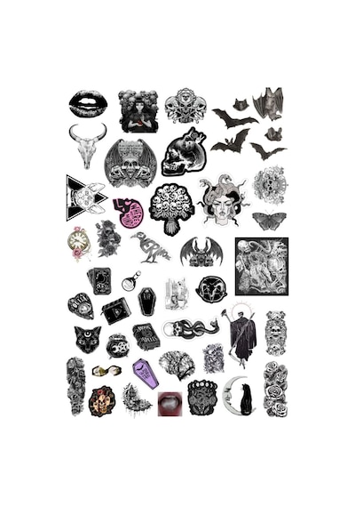 42'li Gothic Witcher Grunge Fairygrunge Sticker Seti - Etiket Seti Scrapbook Bullet Journal Siyah