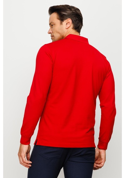 Desen Triko Erkek Polo Yaka Uzun Kollu Sweatshirt Kırmızı Kırmızı
