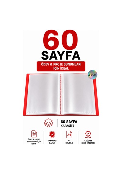 A4 Boy İçin Noki Sunum Dosyası 60 Sayfa Hazır Poşetli Dosya 1 Adet Kırmızı