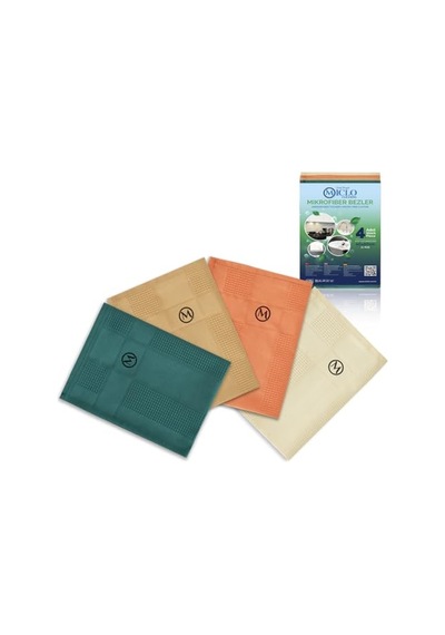 Mıclo Cleanıng Mikrofiber Temizlik Bezi Sihirli Bez, Cam Bezi Ayna Bezi 4lü Paket Zümrüt Serisi Açık Bej