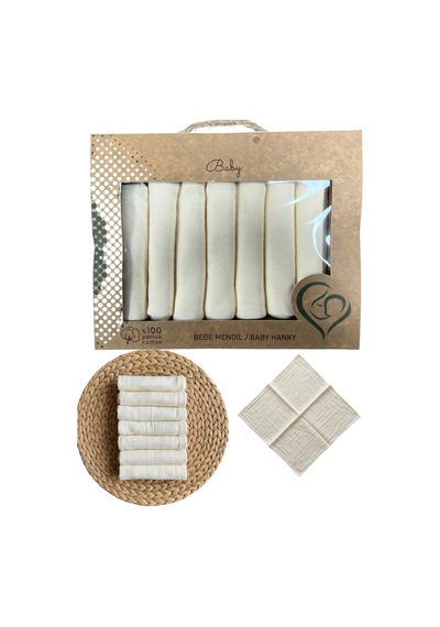 7 Li %100 Pamuk Müslin Bebek Ağız Mendili Bej & Sade Kutulu Set