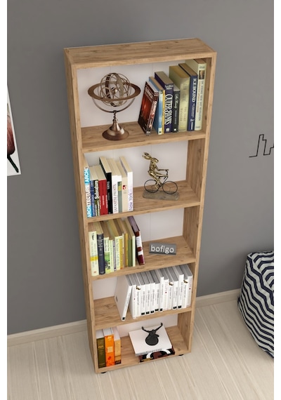 Bofigo Dekoratif 5 Raflı Kitaplık Modern Kitaplık Çınar Çam