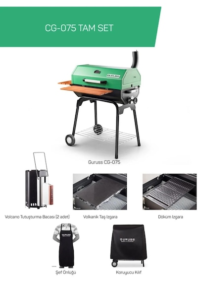 Rehome Guruss Cg-075 Barbekü Mangal Kömürlü 75 Cm Yeşil Tam Set