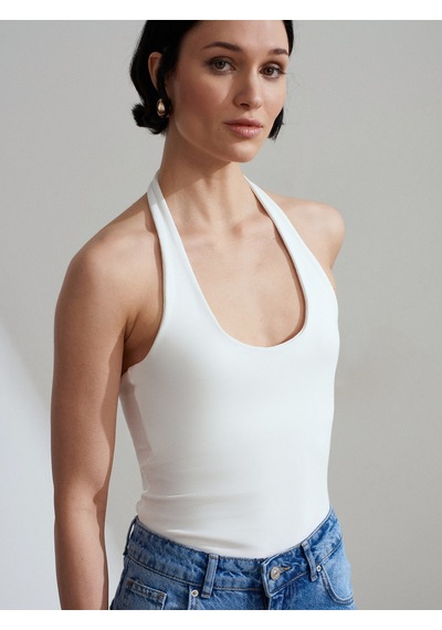DİLVİN Dilvin Kadın 21052 Halter Yaka Ekru Bluz - 101a21052