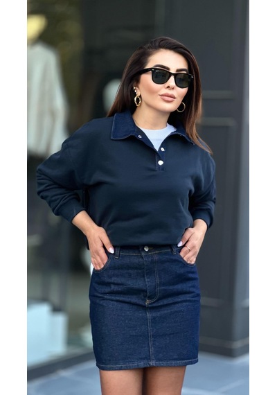 Lacivert Denim Mini Etek Lacivert