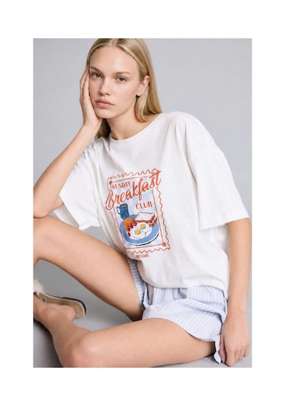 Defacto Oversıze Şortlu Kısa Kollu 2li Poplin Pijama Takımı I1145ax26hsbe162 Mavi-be162