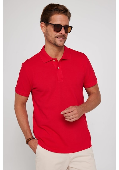 Tudors Erkek Slim Fit Dar Kesim %100 Pamuk Düz Pike Kırmızı Polo Yaka Tişört-30560 Kirmizi Kırmızı