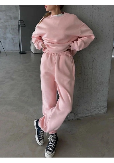 3 İplik Şardonlu Lastik Paça Eşofman Pembe P510439 Pembe