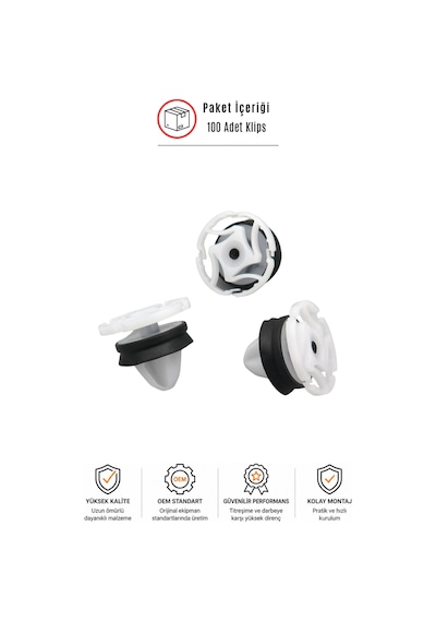 Renault Clio 3-4 Megane 2-3-4 Fluence Symbol Uyumlu Kapı Döşeme Klipsi 100 Adet