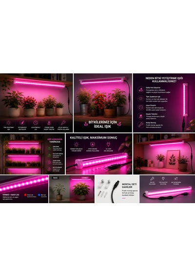 20 Cm Full Spektrum Led Bitki Yetiştirme Lambası - Fotosentez Destekleyici Pembe Işık