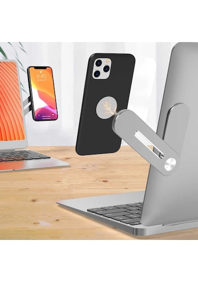 Laptop - Monitör Yanı Telefon Tutucu Mıknatıslı Sj05-Gümüş