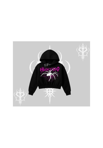 Tarzsokak Beyaz Crop Kapşonlu Sweatshirt Autumn Spider Siyah