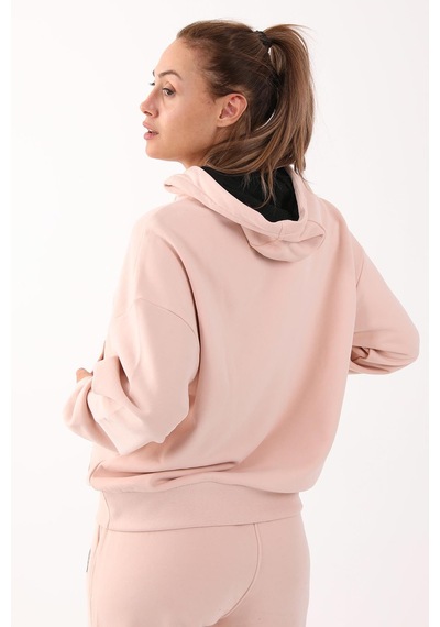 Maraton Sportswear Oversize Kadın Kapşonlu Uzun Kol Basic Pudra Sweatshirt 21908-pudra Pudra