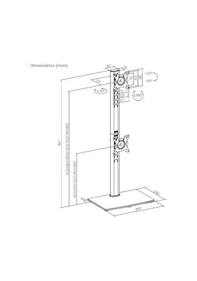 Dıgıtus 17 -34 Dikey İkili Monitör Standı 12kg X 2 Taşıma Kapasitesi Vesa 75x75 / 100x100